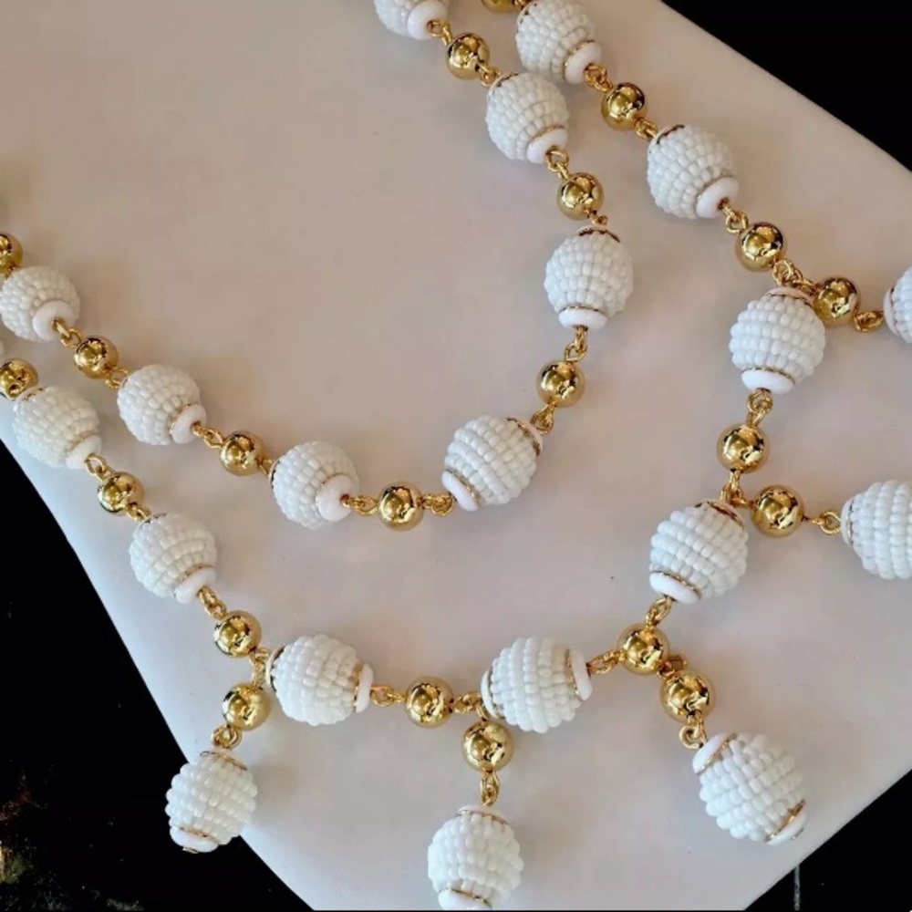 NWT J.Crew BEADED DOUBLE STRAND Necklace white - Picture 3 of 4